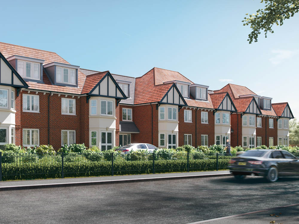 Blog
Apartments Exterior CGI. A 3D visualisation of a street view, including hedges and cars.