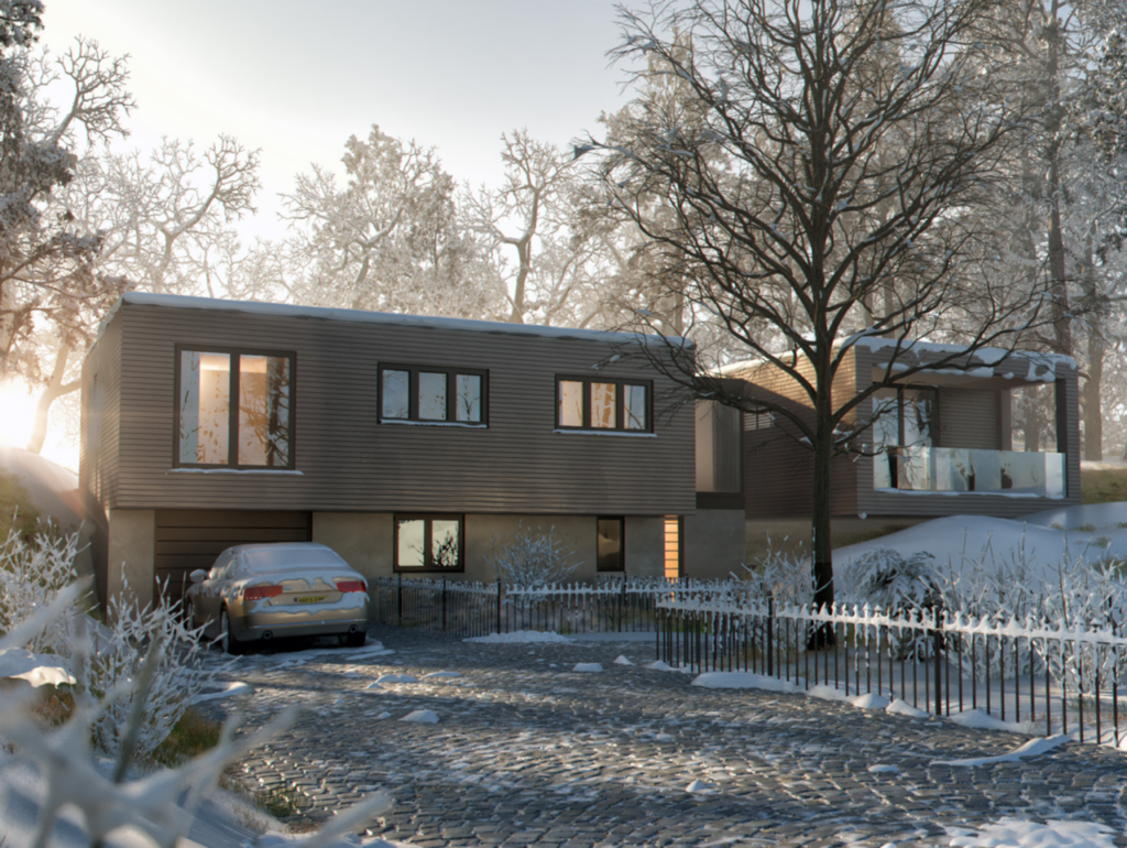 Exterior CGI with snow