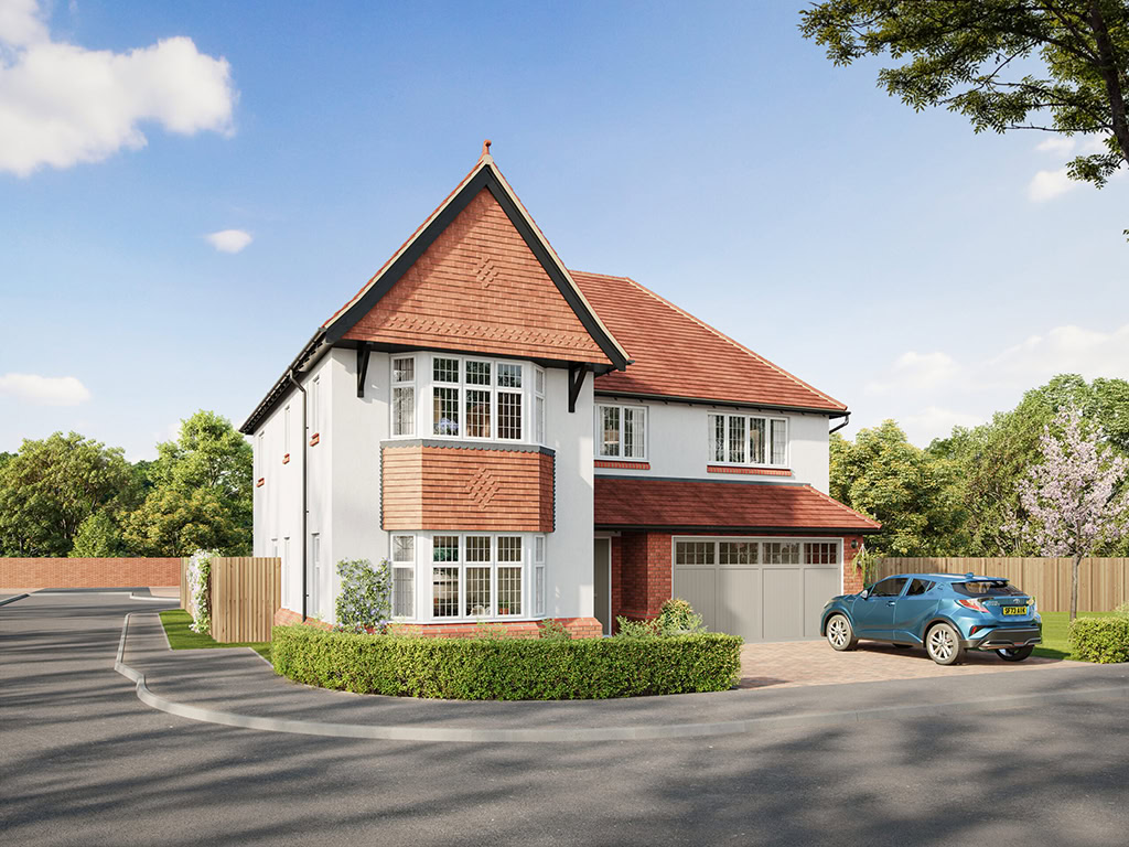 Detached white and red brick house with a garage.